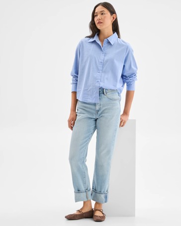 Straight Leg 90's Turn Up Denim Jeans