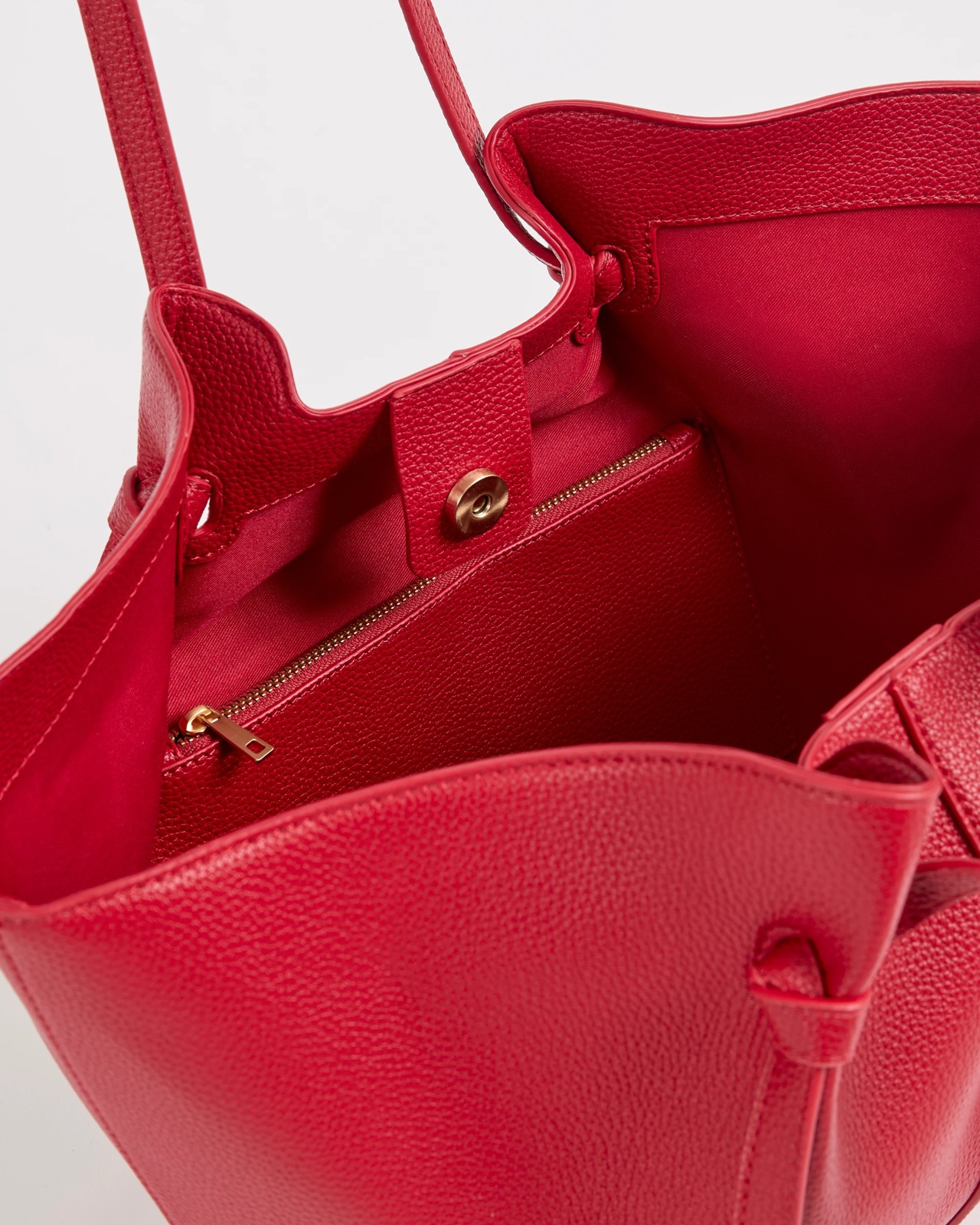 Knot Detail Pebble PU Tote Bag - Flame Red 2 of 3