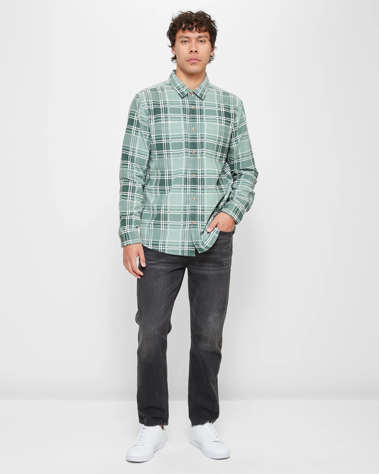 Long Sleeve Cord Print Check Shirt - Commons - Green Check | Target ...