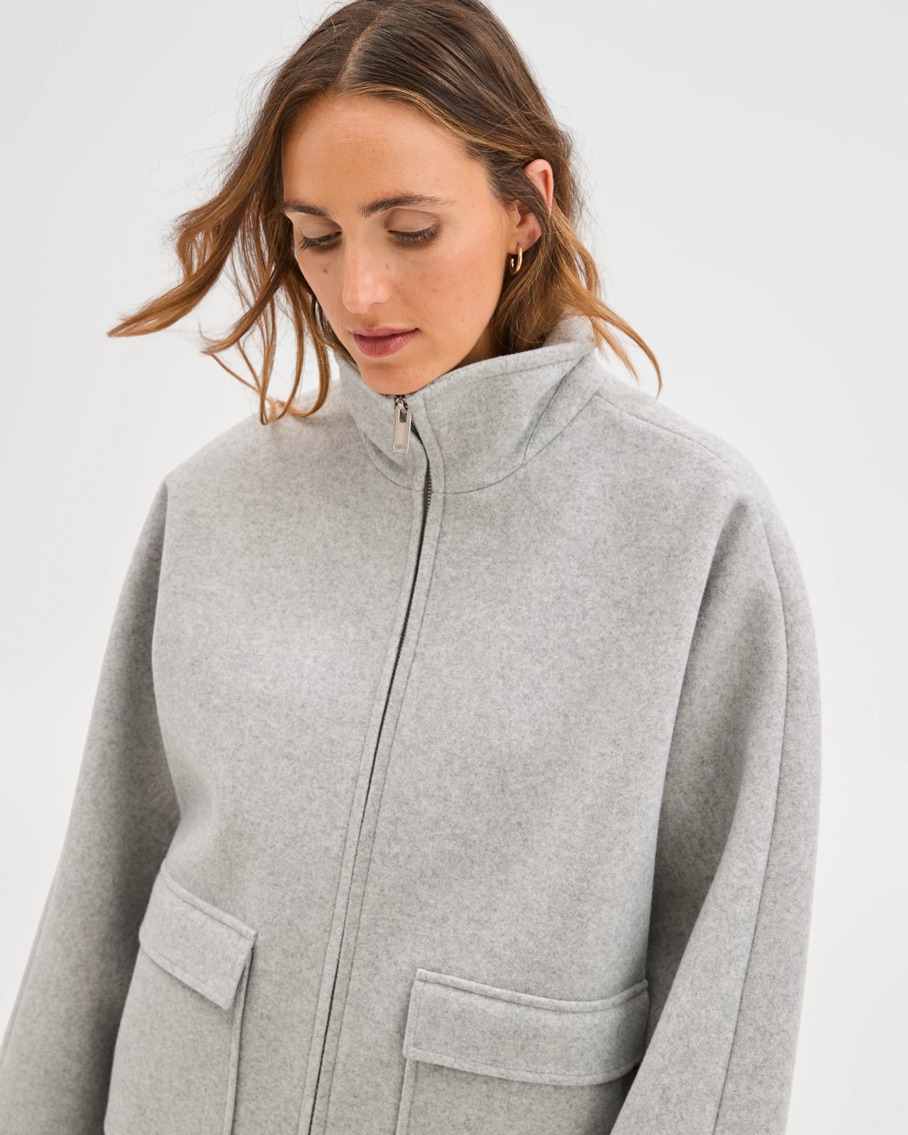 Brushed Collar Zip Through Jacket - Grey Marle 5 of 5