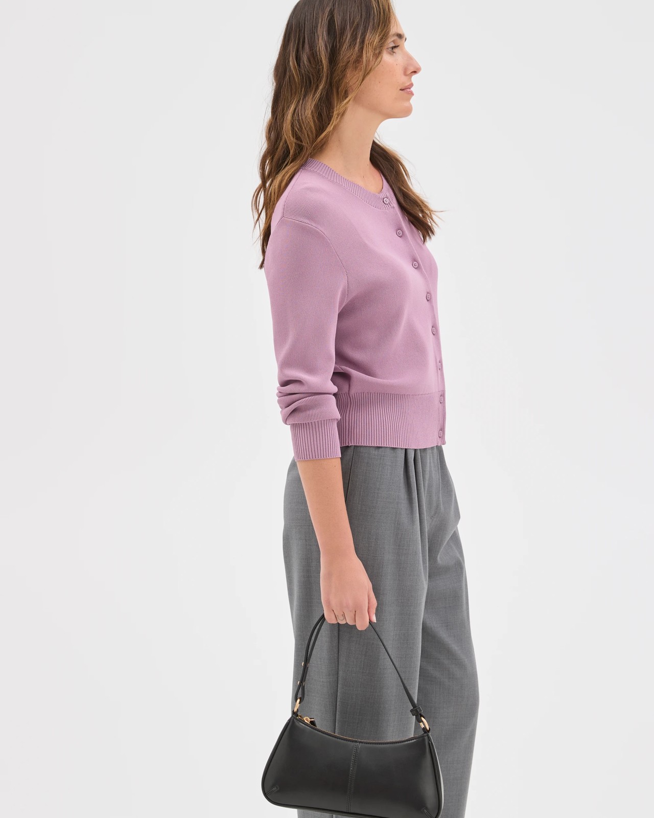Preview Crepe Knit Core Cardigan - Berry Cream 3 of 6