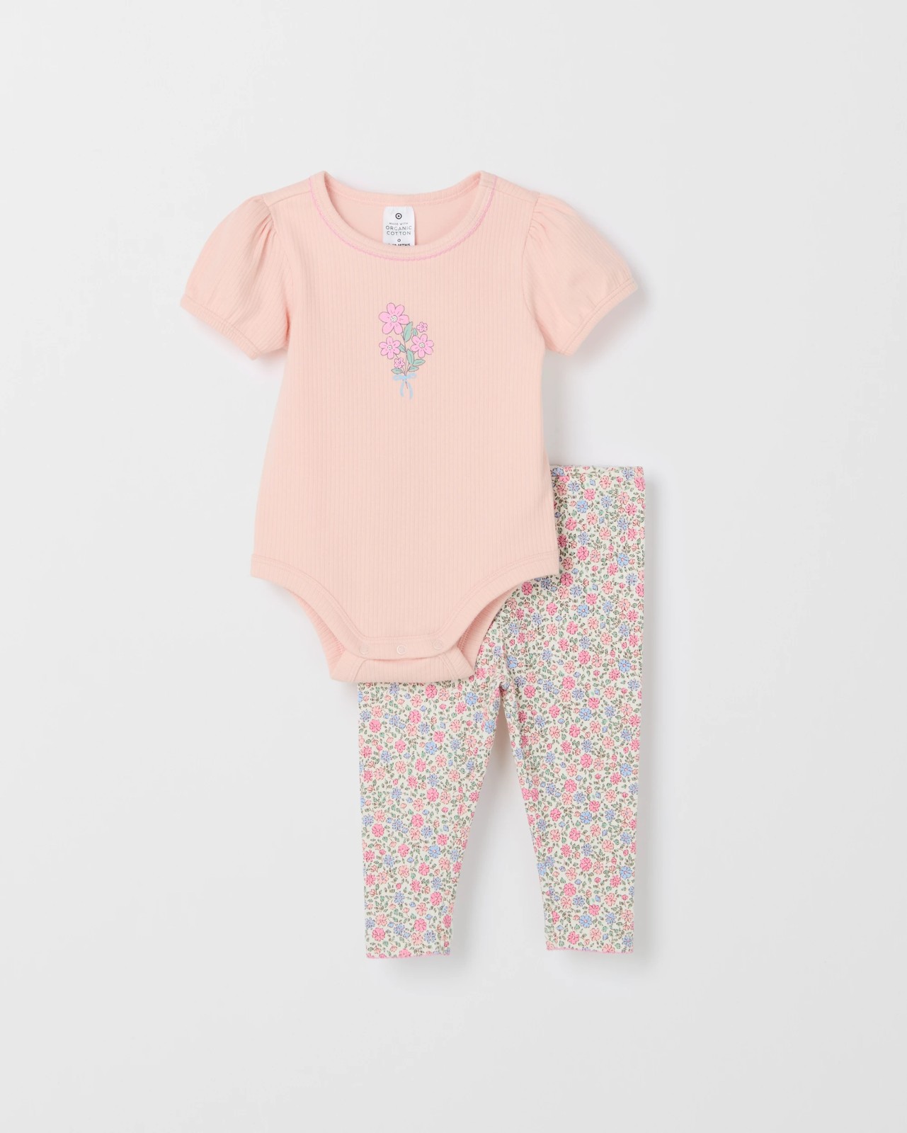 Baby Organic Cotton Short Sleeve Bodysuit & Leggings 2 Piece Set - Floral Pink 4 of 6