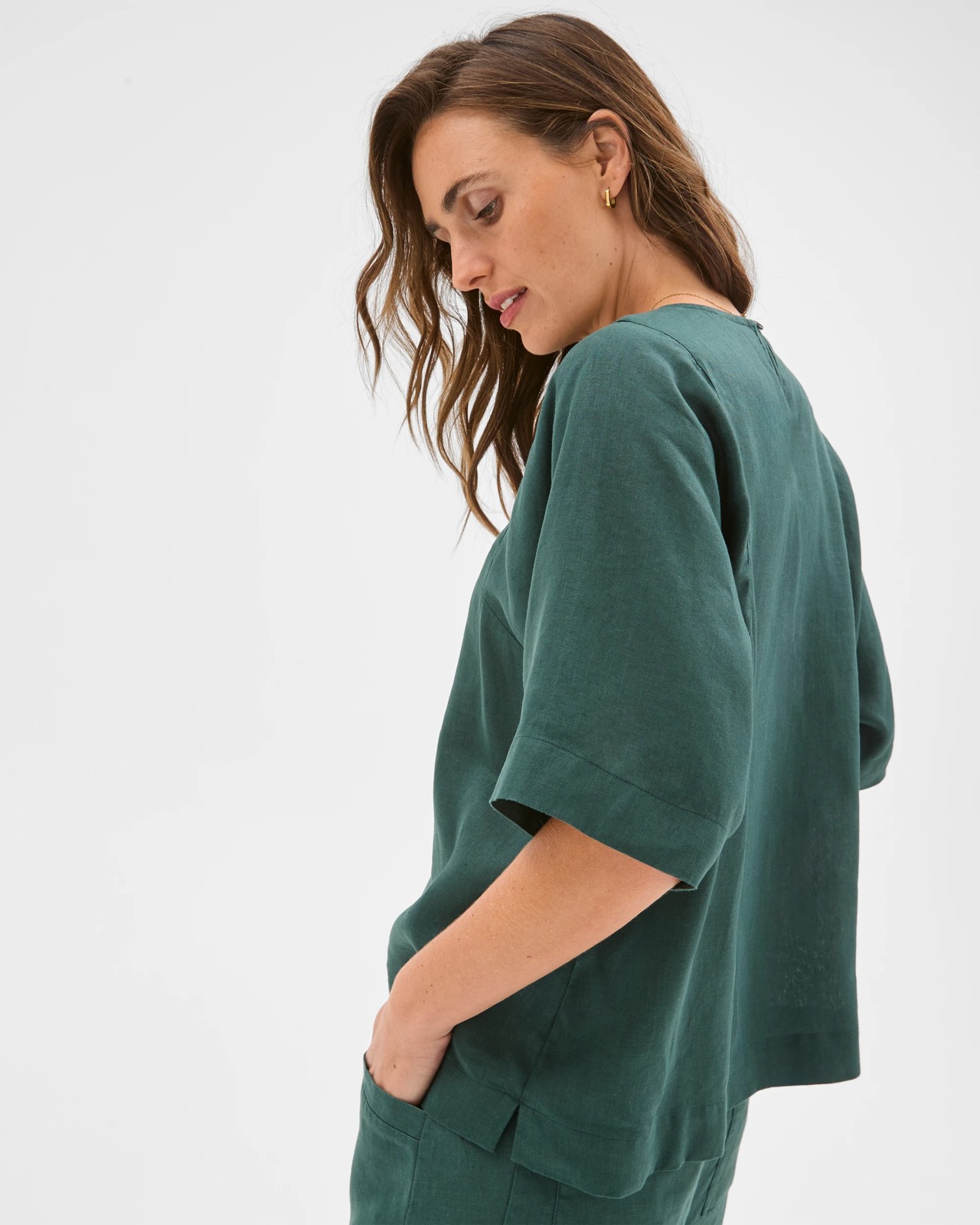 European Linen Seamed T-Shirt - Deep Green 6 of 6