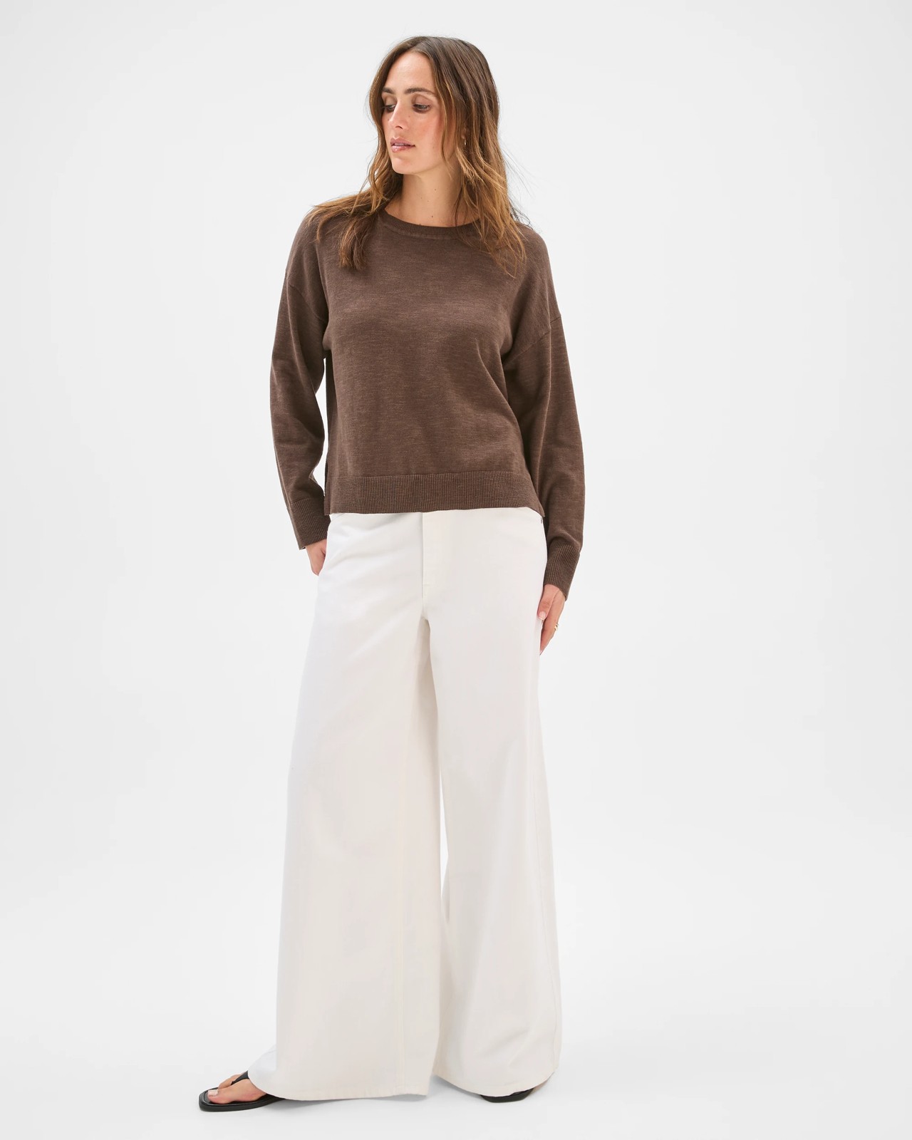 Australian Cotton Blend Long Sleeve Knit Jumper - Coffee Bean 3 of 5