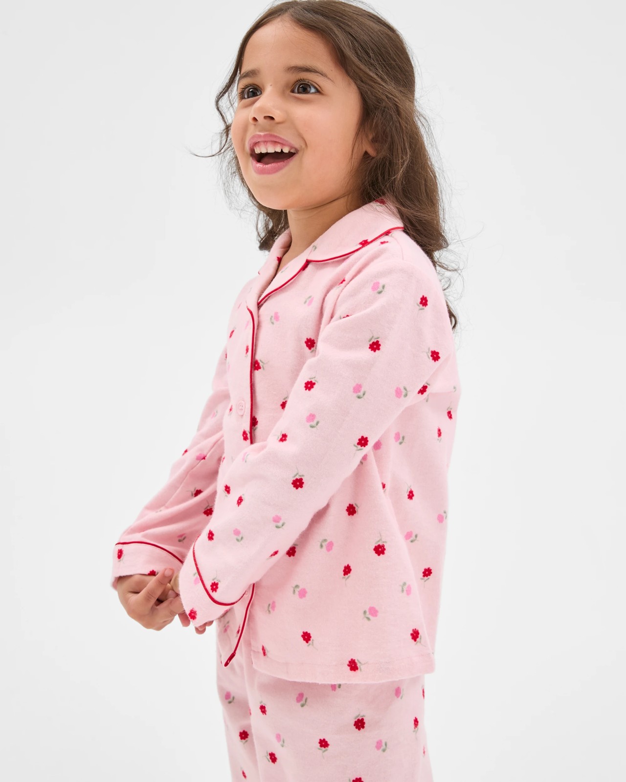 Australian Cotton Younger Girls Flannel Pyjama Set - Floral 3 of 6