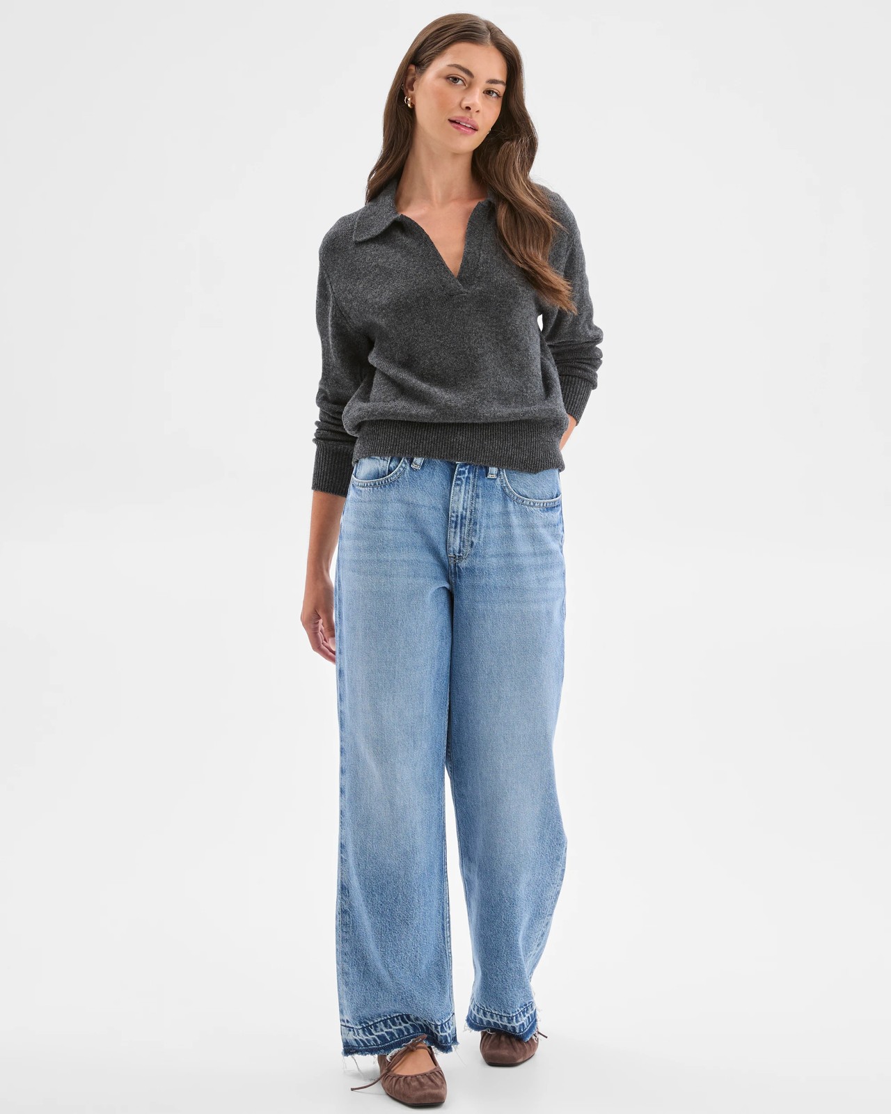 Petites Charcoal Lambswool Polo Sweater 3 of 6