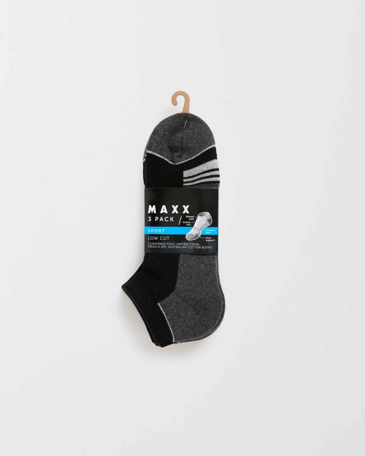 Maxx Australian Cotton Blend 3 Pack Low Cut Sport Socks - Black 3 of 3