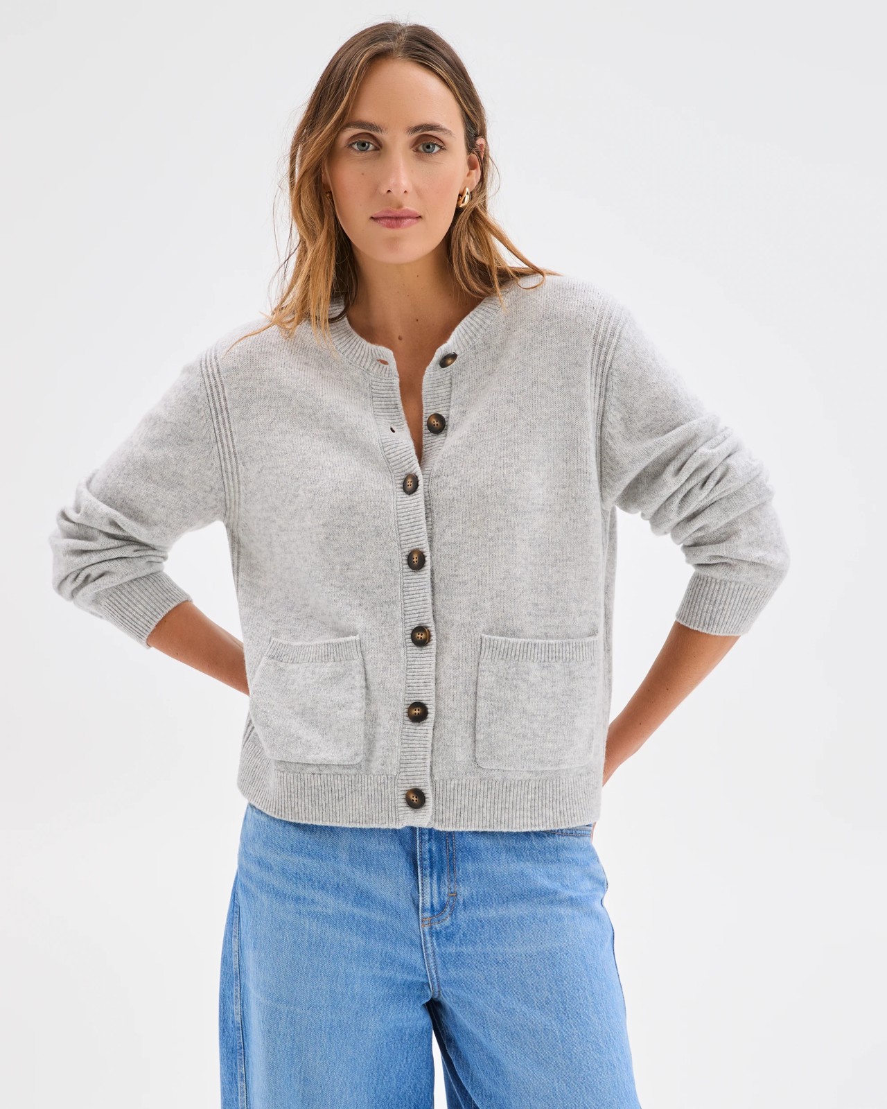 Lambswool Balloon Sleeve Cardigan - Light Grey Marle 2 of 6