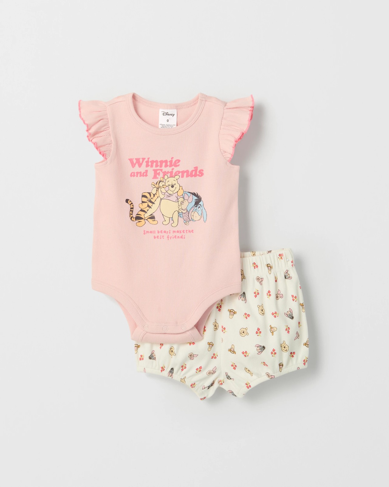 Disney Licensed Organic Cotton Baby Bodysuit and Shorts Set - Winnie Pink 5 of 5