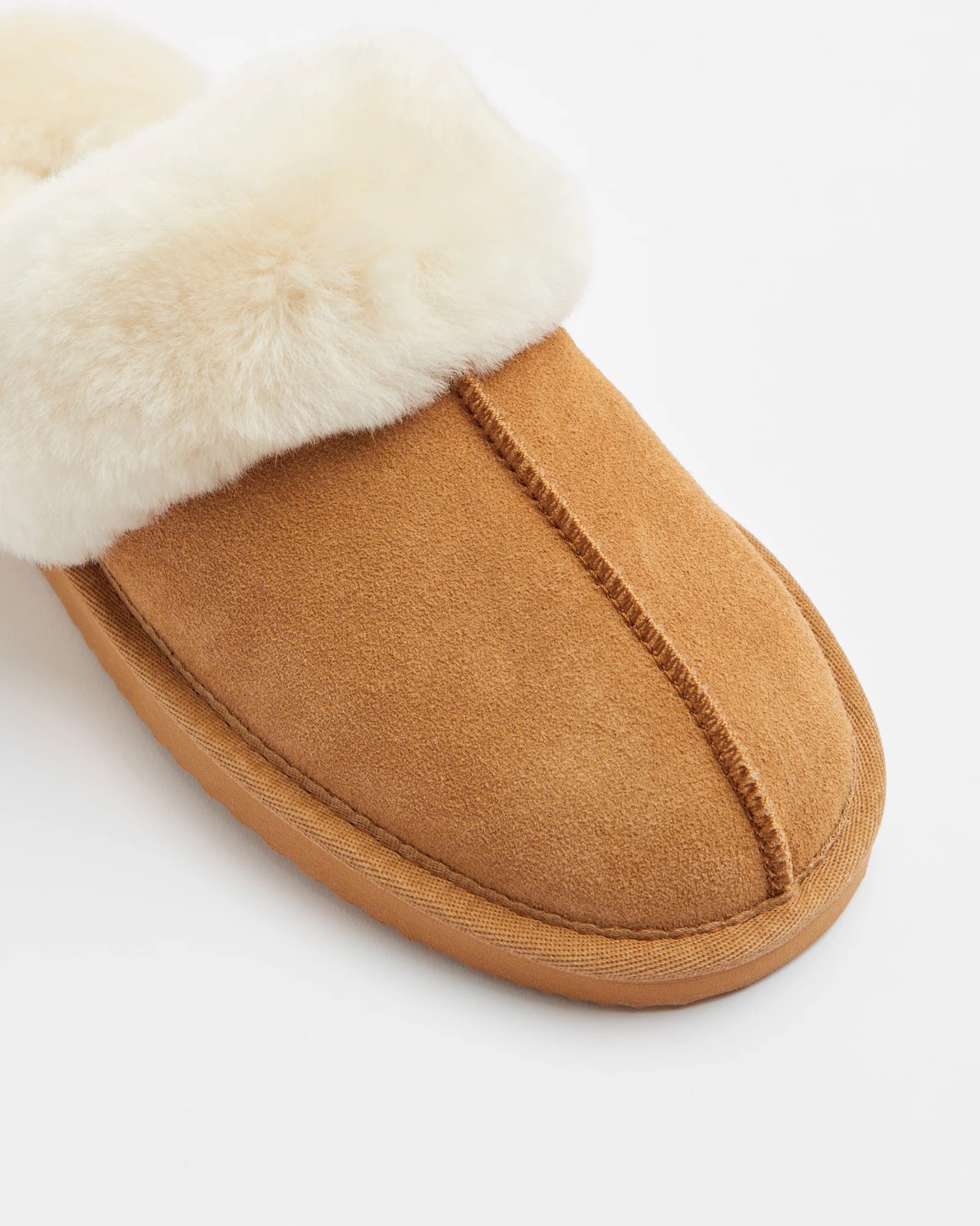 Womens Sheepskin and Leather Slipper Scuff Chestnut