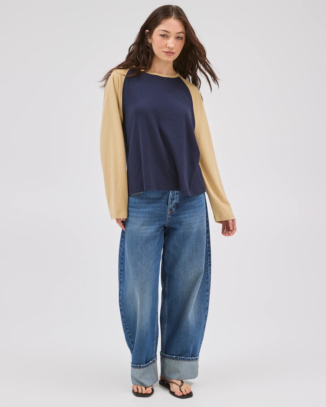 Lily Loves Australian Cotton Blend Raglan Long Sleeve T-Shirt - Navy Straw 3 of 6