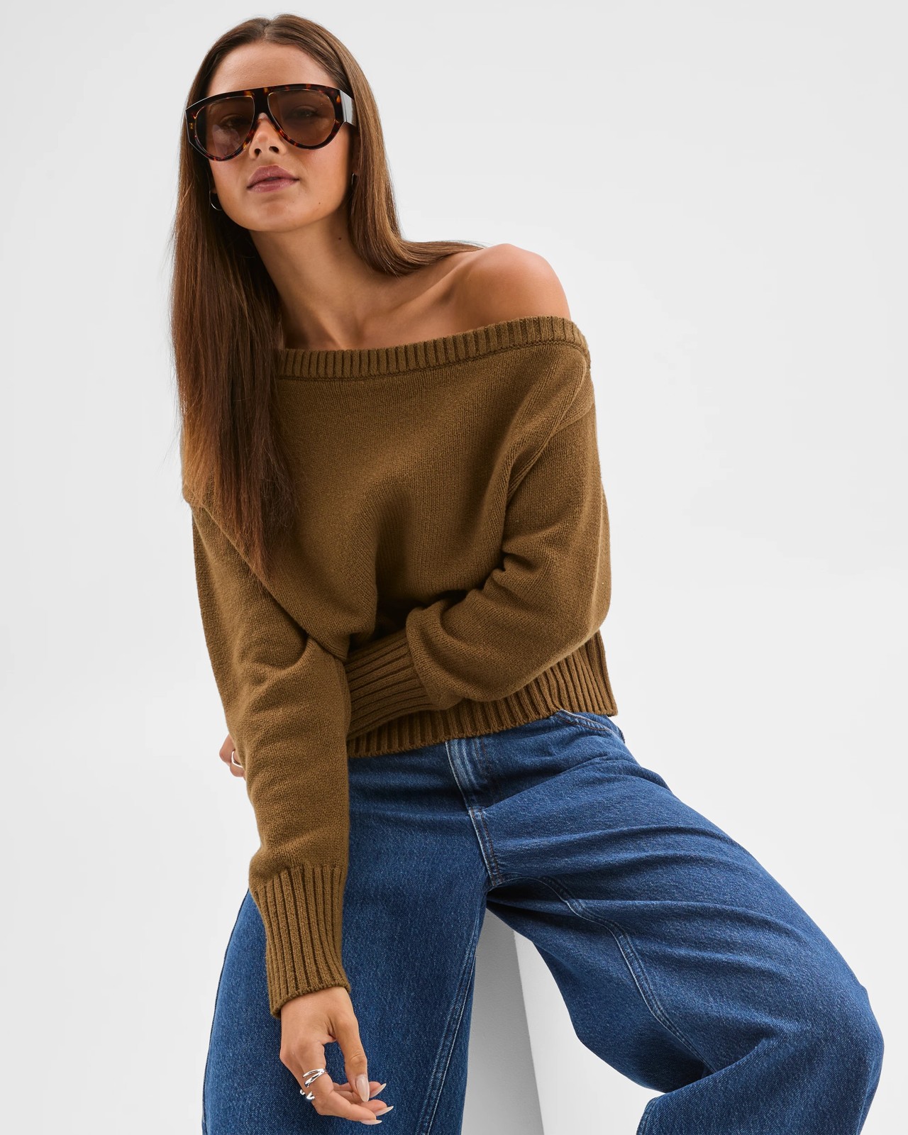 Lily Loves Off Shoulder Jumper - Deep Moss 3 of 5