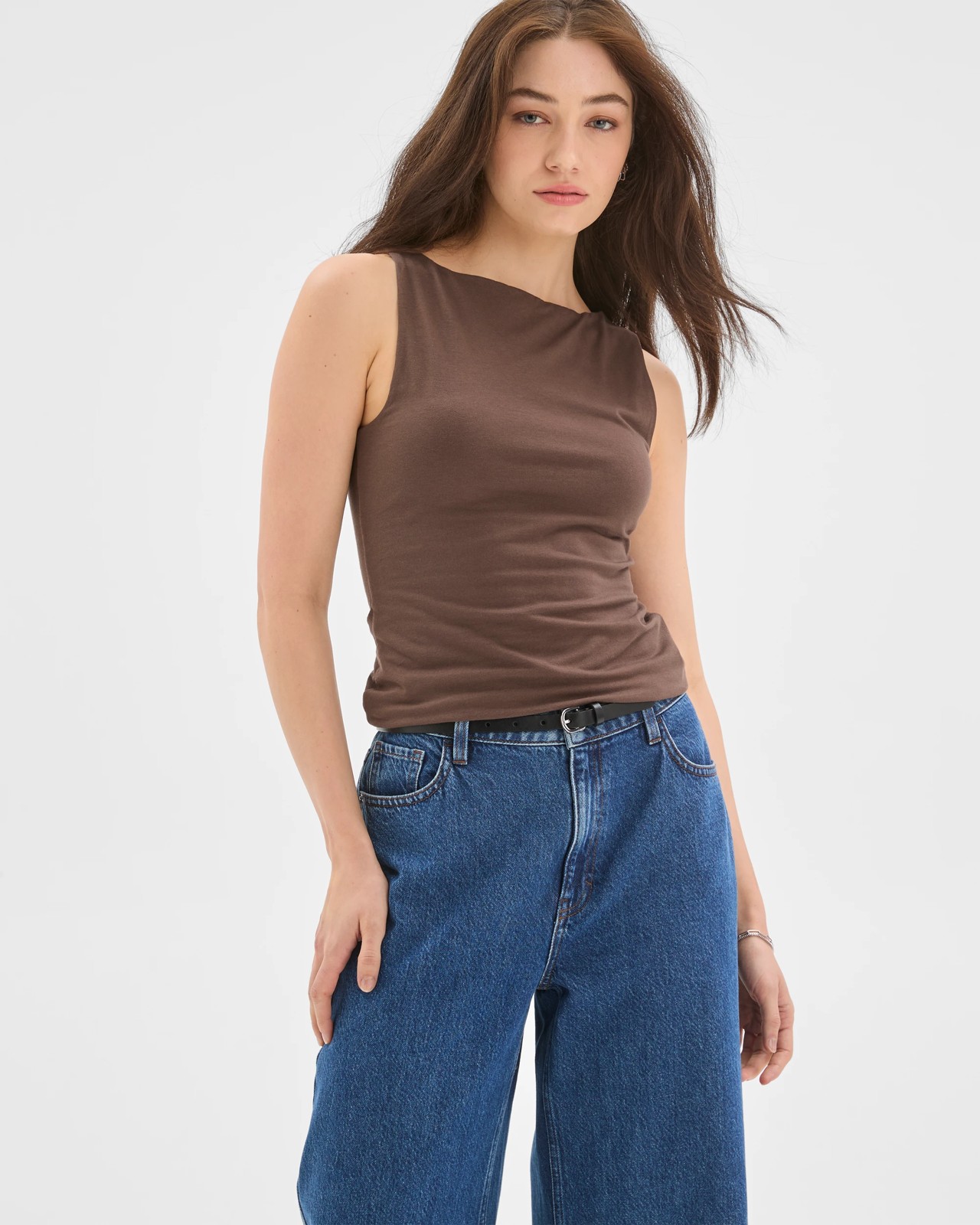Lily Loves Australian Cotton Double Layer Boat Neck Tank Top - Bark 5 of 5