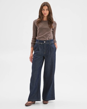 Petites Belted Slouch Denim Jeans