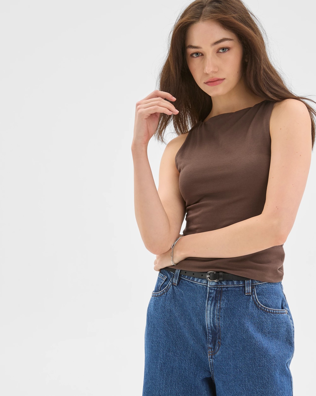 Lily Loves Australian Cotton Double Layer Boat Neck Tank Top - Bark 3 of 5