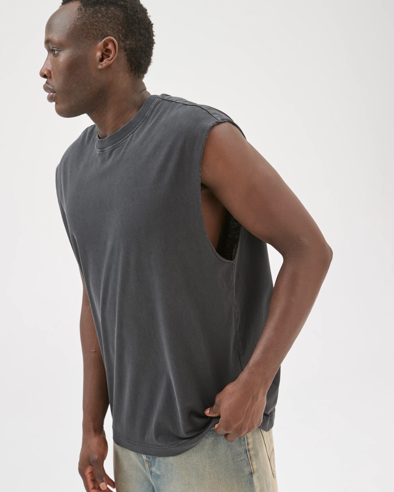 Commons Australian Cotton Heavyweight Muscle Tank Top - Washed Black 5 of 6