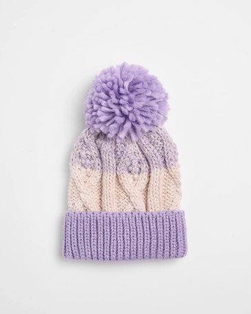 Kids Colour Block Pom Pom Beanie