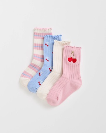 Maxx Australian Cotton Blend 4 Pack Girls Rib Crew Socks