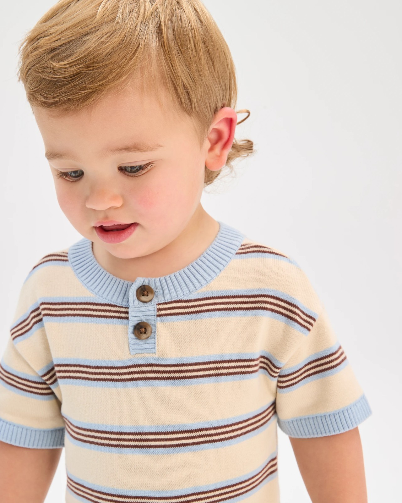 Baby Organic Cotton True Knit Henley Retro Stripe Romper 3 of 5