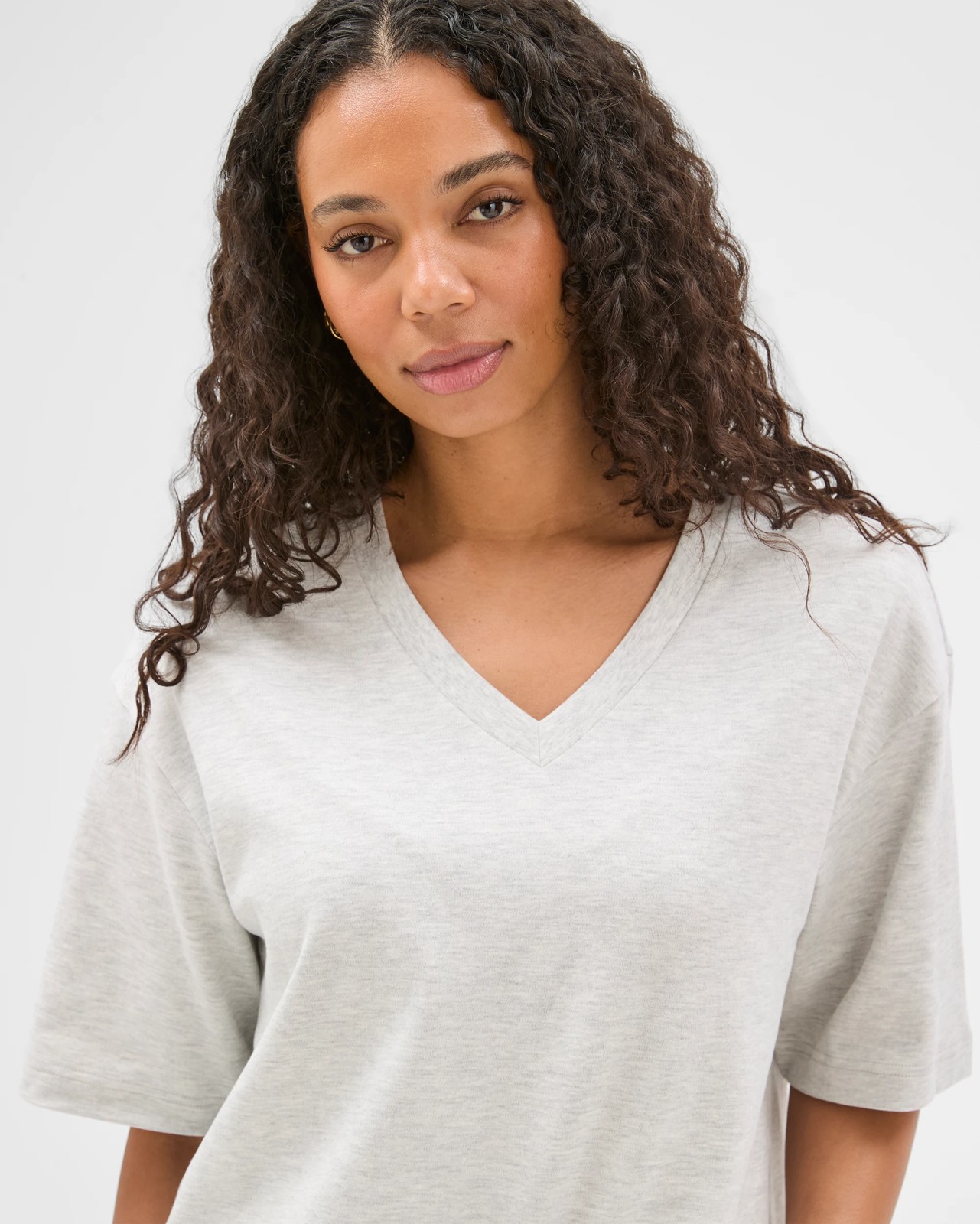 Australian Cotton Heavyweight V-Neck Boxy T-Shirt - Grey 3 of 6