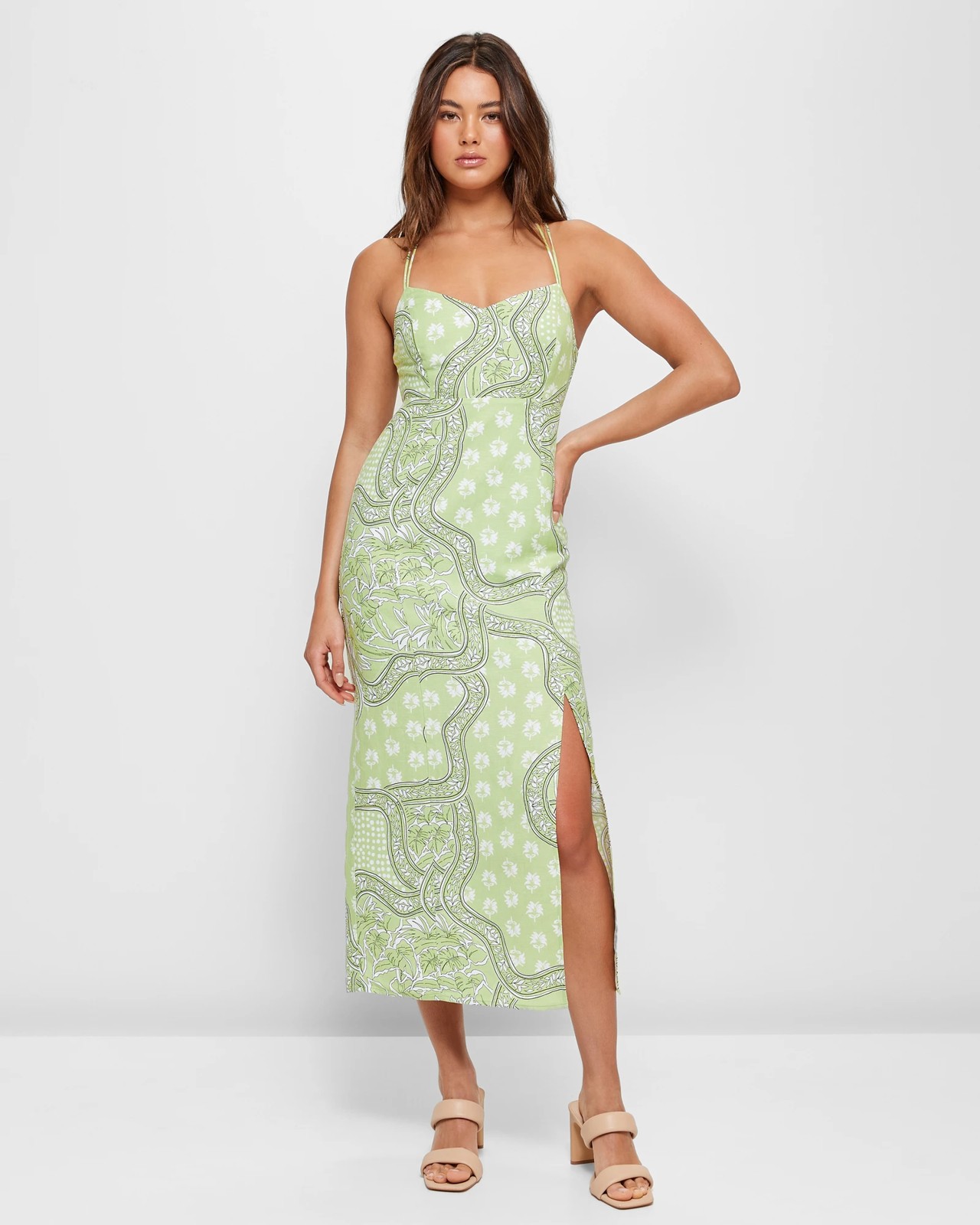 European Linen Blend Strappy Open Back Midi Dress - Lily Loves