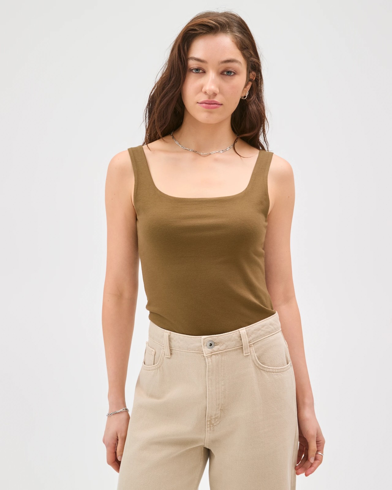Lily Loves Australian Cotton Blend Double Layer Fitted Scoop Tank Top - Deep Moss 5 of 5