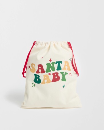 Cotton Santa Baby Drawstring Christmas Bag