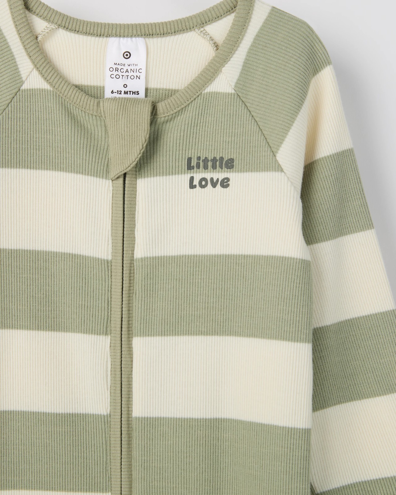 Baby Organic Cotton Rib Zip Footless Coverall - Sage Stripe 2 of 2