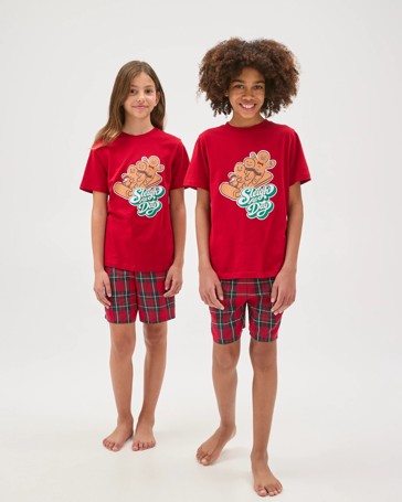 Family Matching Christmas Australian Cotton Older Kids Pyjama Set - Gingerbread Sleigh All Day