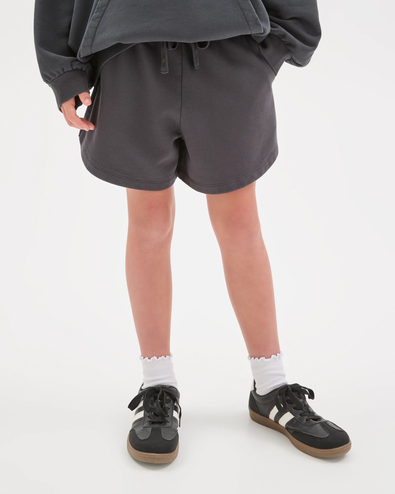 Australian Cotton Blend Curved Hem Fleece Shorts - Phantom Charcoal 3 of 6