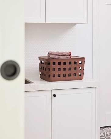 28L Rectangle Trellis Basket with Lid, Chocolate - Anko