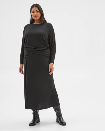 Plus Size Drape Knit Midi Skirt