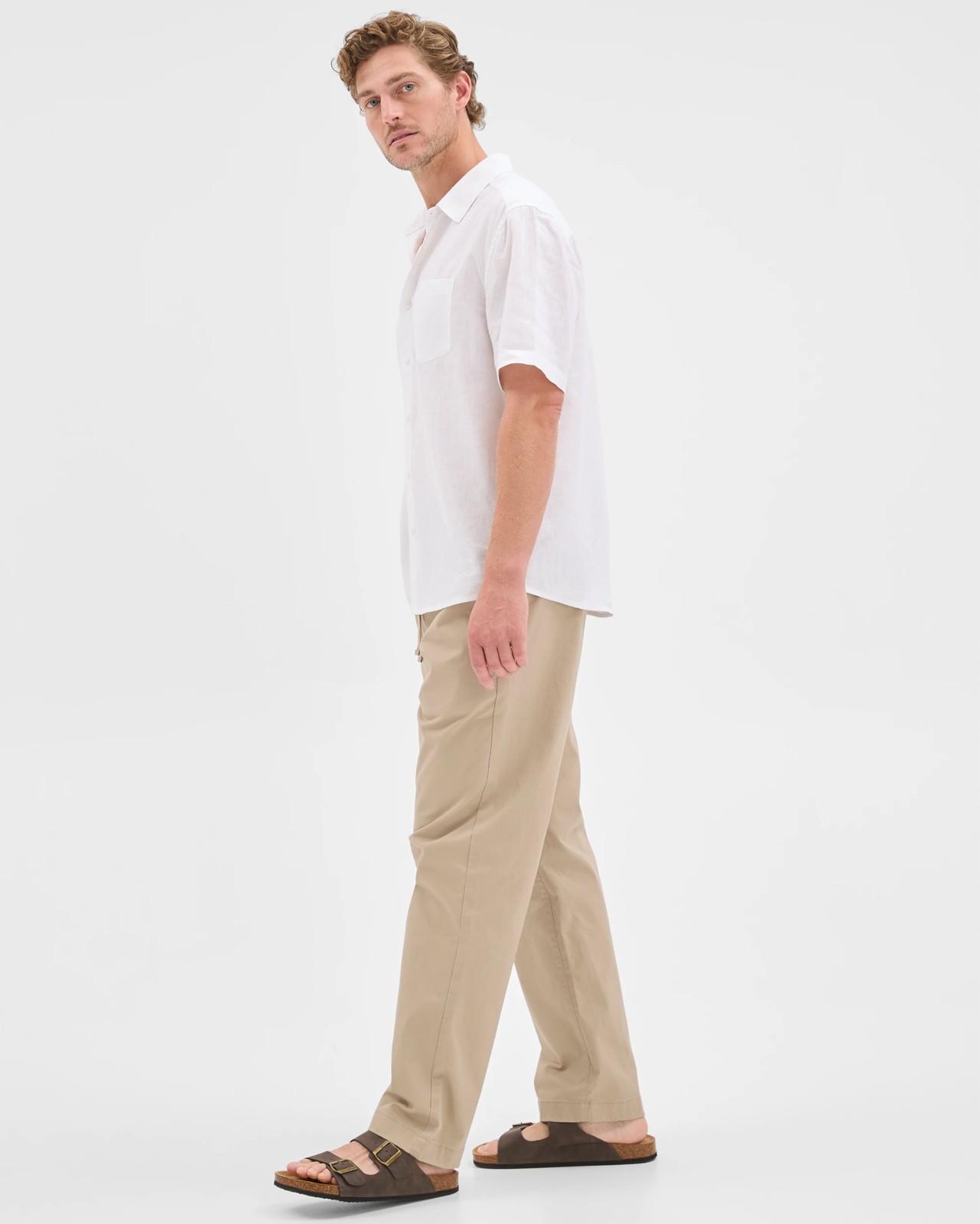 Australian Cotton Elastic Waistband Chino Pants - Stone 3 of 6