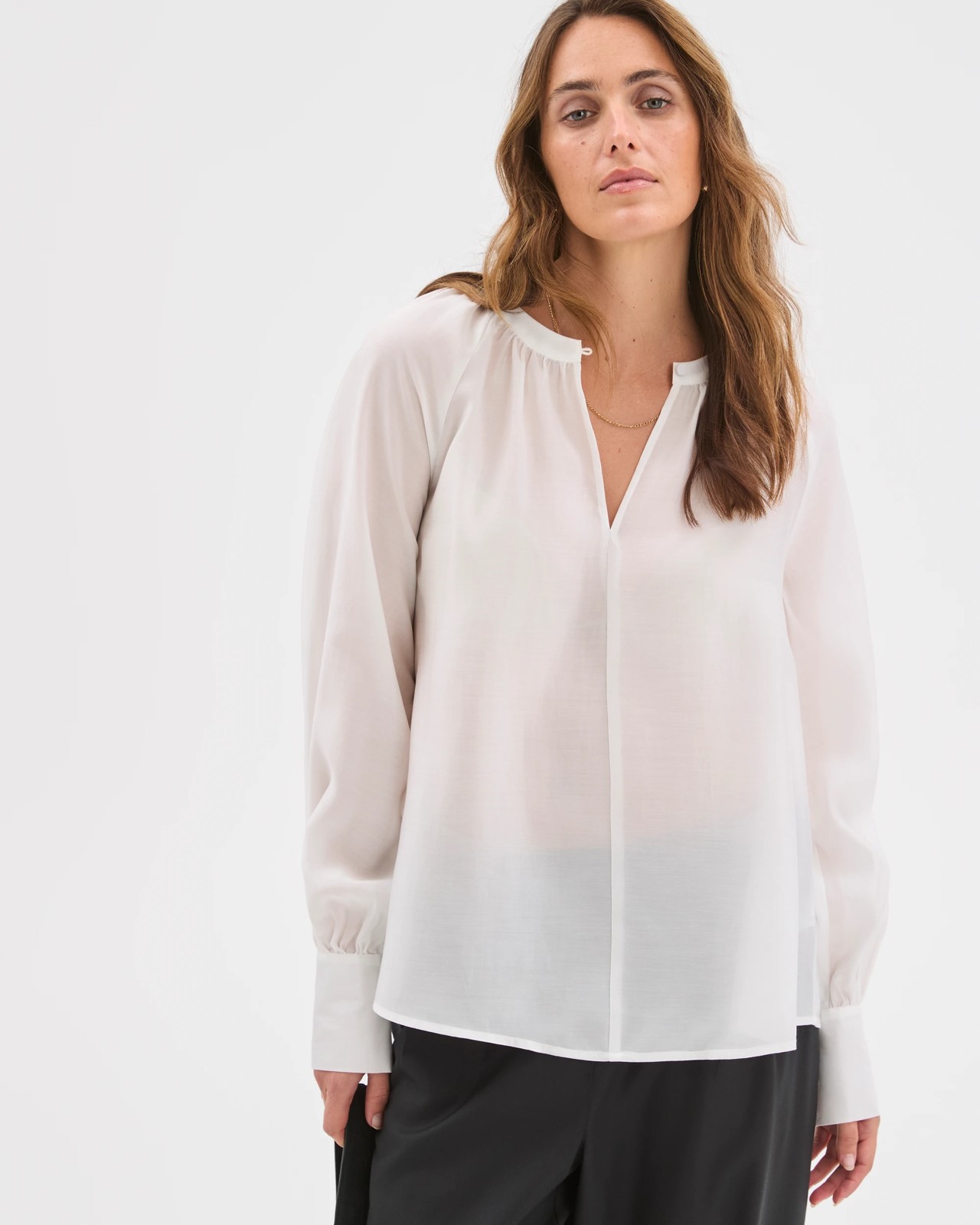 Preview Long Sleeve Tie Cuff Detail Blouse - Cloud Dancer 2 of 6