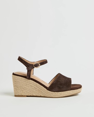 Genuine Suede Leather Espadrille Wedge Sandals