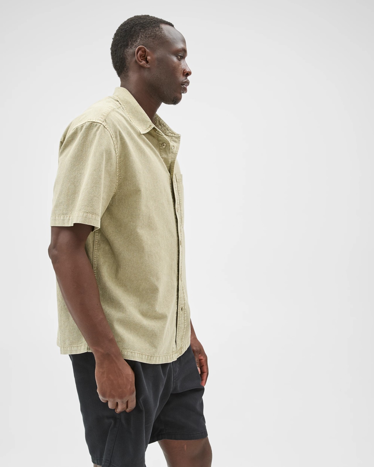 Commons Australian Cotton Plain Textured Boxy Fit Short Sleeve Shirt - Sea Grass 5 of 5