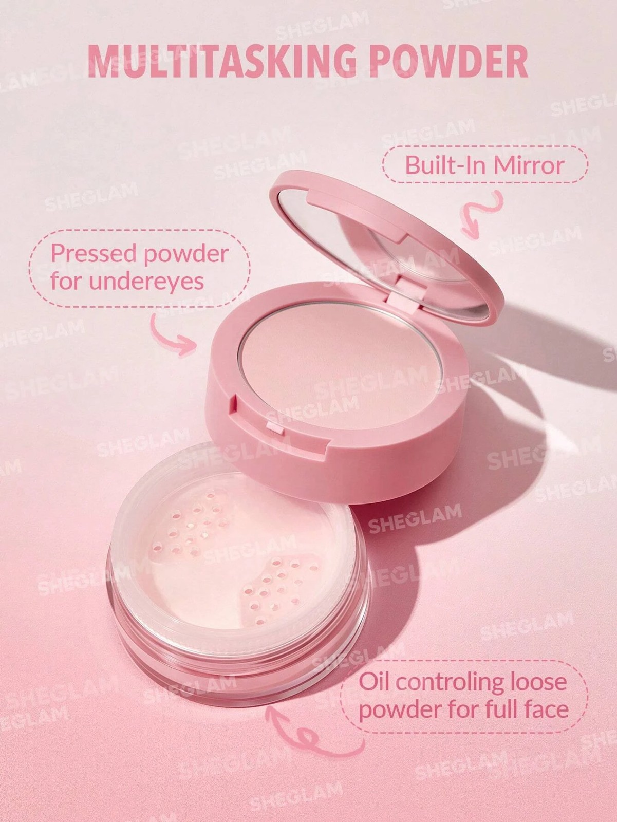 SHEGLAM Insta-Ready Face & Under Eye Setting Powder Duo - Bubblegum 2 of 6