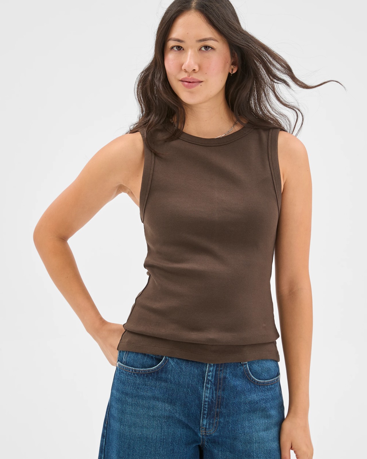 Australian Cotton Ribbed Tank Top - Coffee Bean 2 of 5