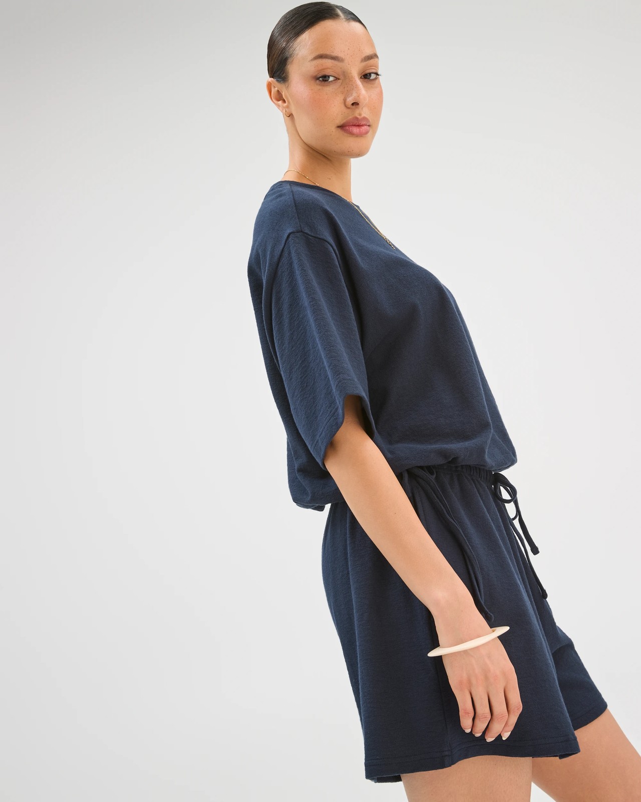 Australian Cotton Textured Tie Hem T-Shirt - Ink Navy 4 of 5