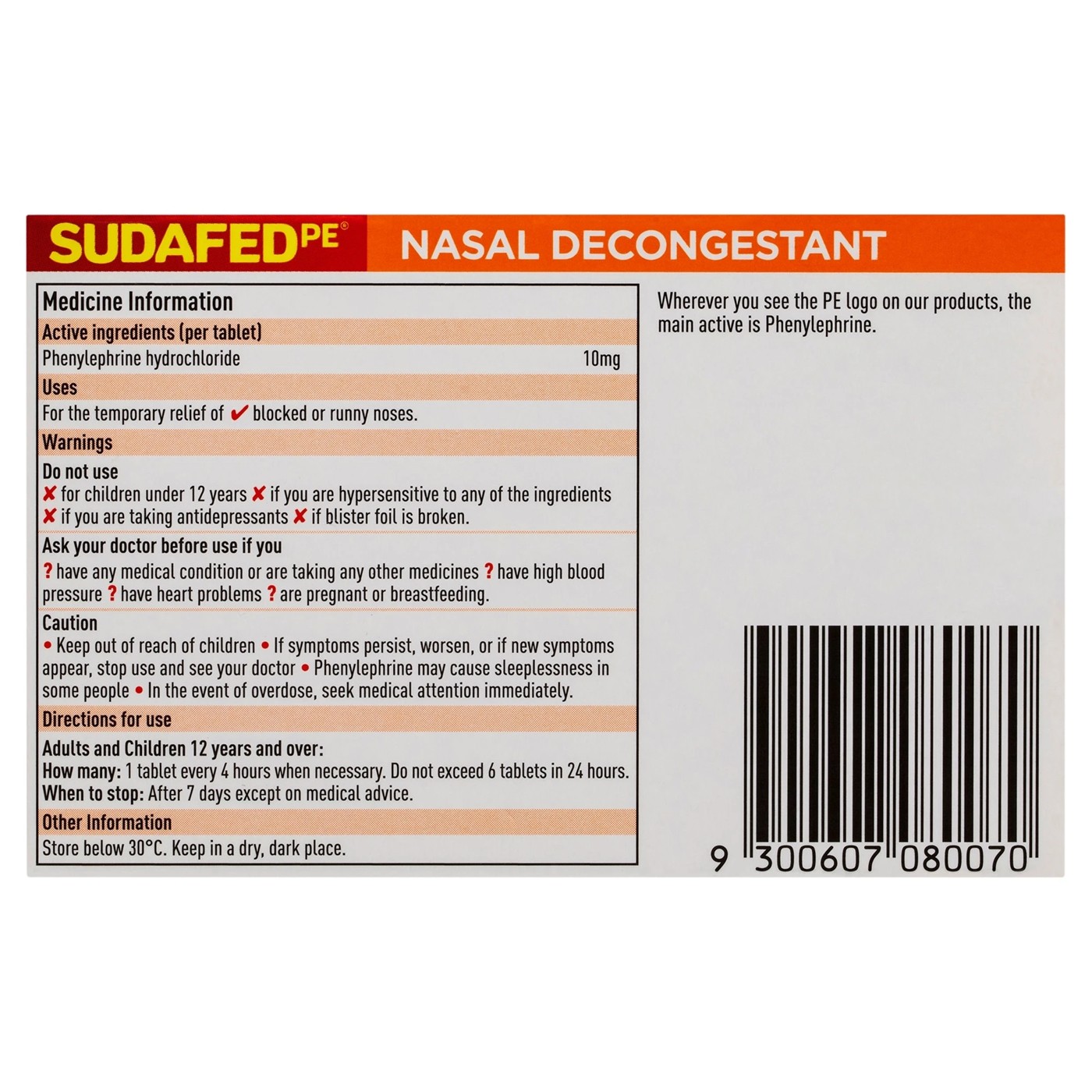 20 Pack Sudafed PE Nasal Decongestant Tablets 3 of 4