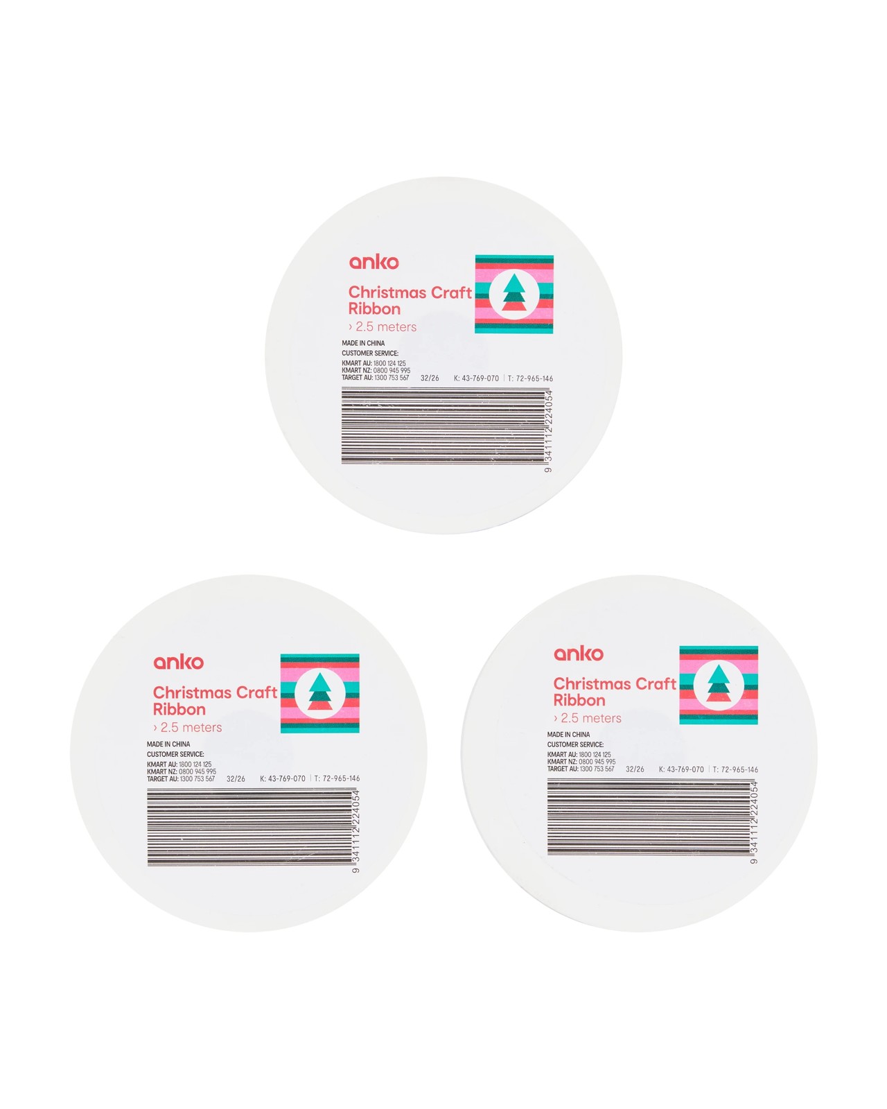 Anko 2.5m Christmas Craft Ribbon - Assorted 3 of 3