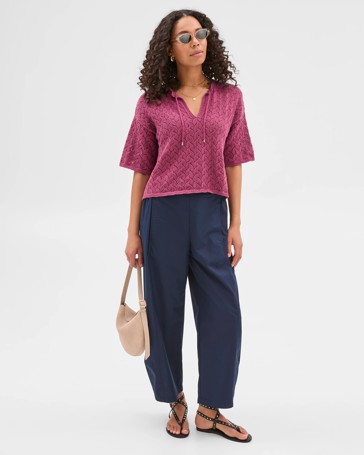 Australian Cotton Crochet Tie Neck Top