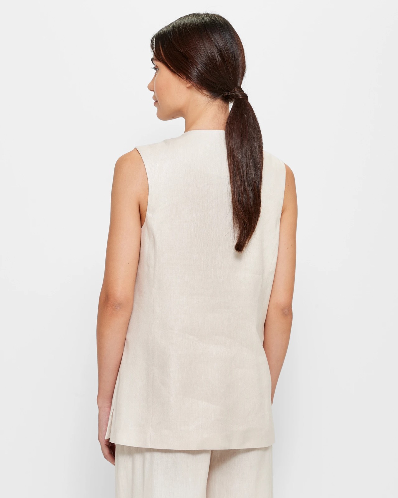 European Linen Blend Tailored Longline Vest - Preview