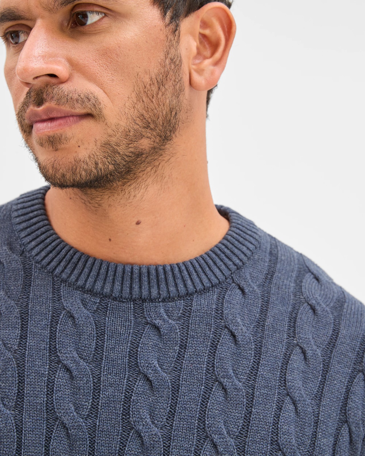 Australian Cotton Midweight Cable Knit Sweater - Navy Marle 5 of 6