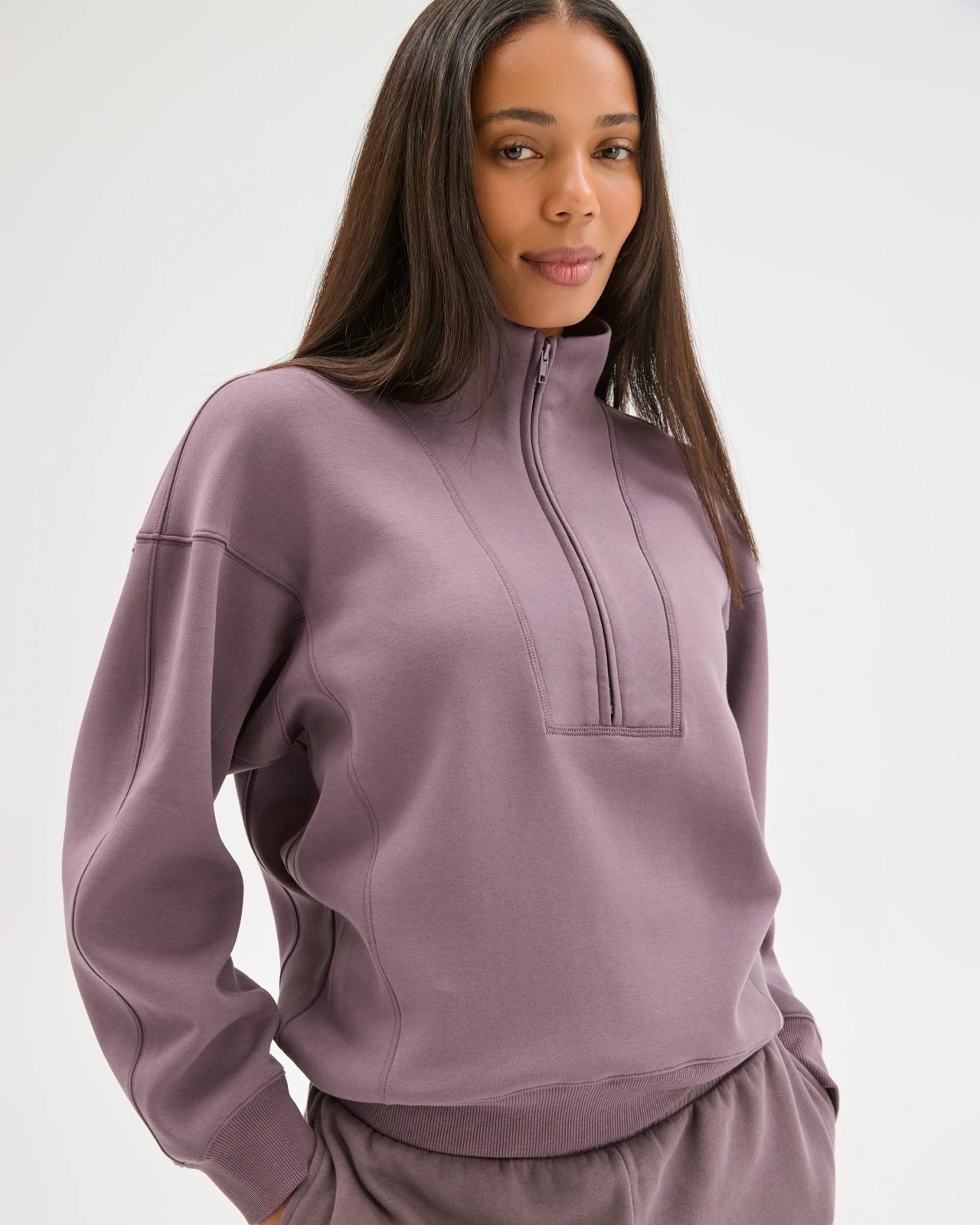 Australian Cotton Blend Cocoon 1/4 Zip Fleece Jumper - Plum 4 of 6