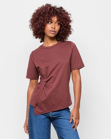 Petites Australian Cotton Blend Asymmetrical Drape T-Shirt