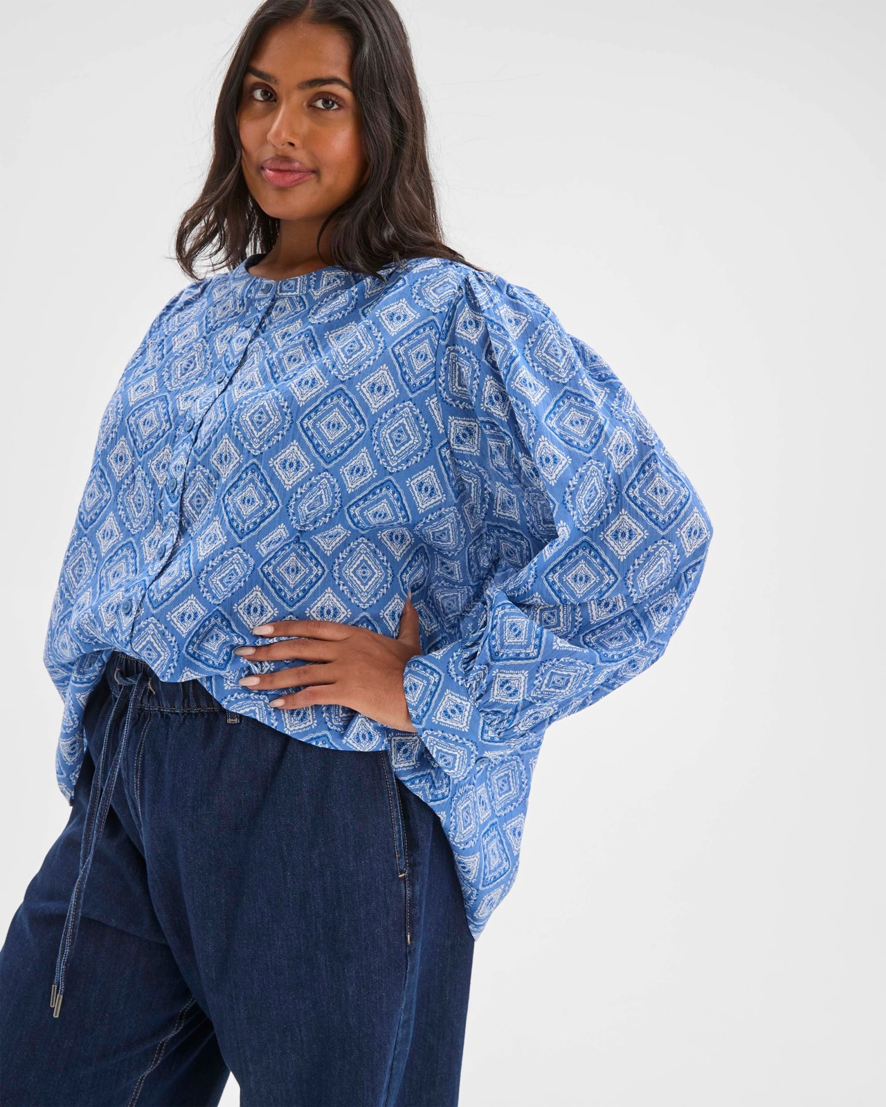 Plus Size Long Sleeve Textured Button Through Blouse 3 of 6