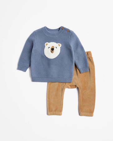 Baby Knit Boucle Print Jumper and Cord Pant 2 Piece Set