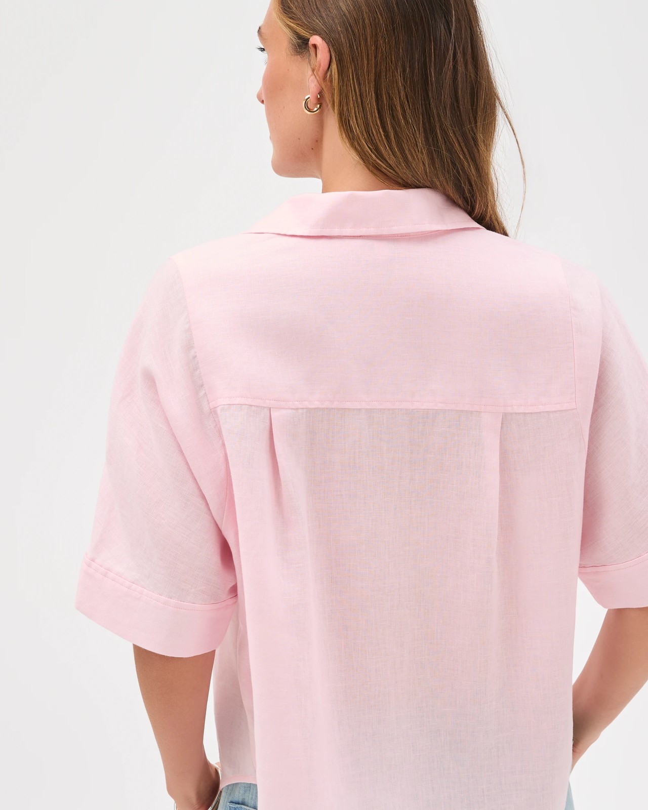 European Linen Short Sleeve Shirt - Pink + Rose 5 of 6