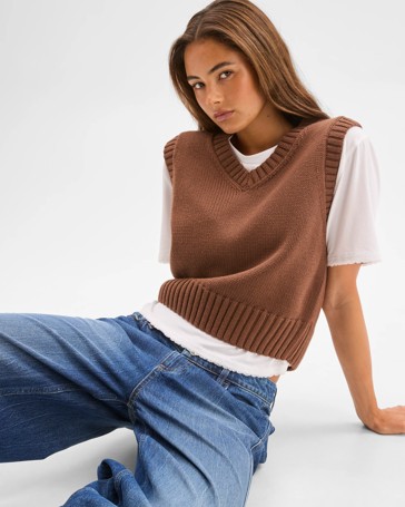 Australian Cotton Blend V-Neck Knit Vest